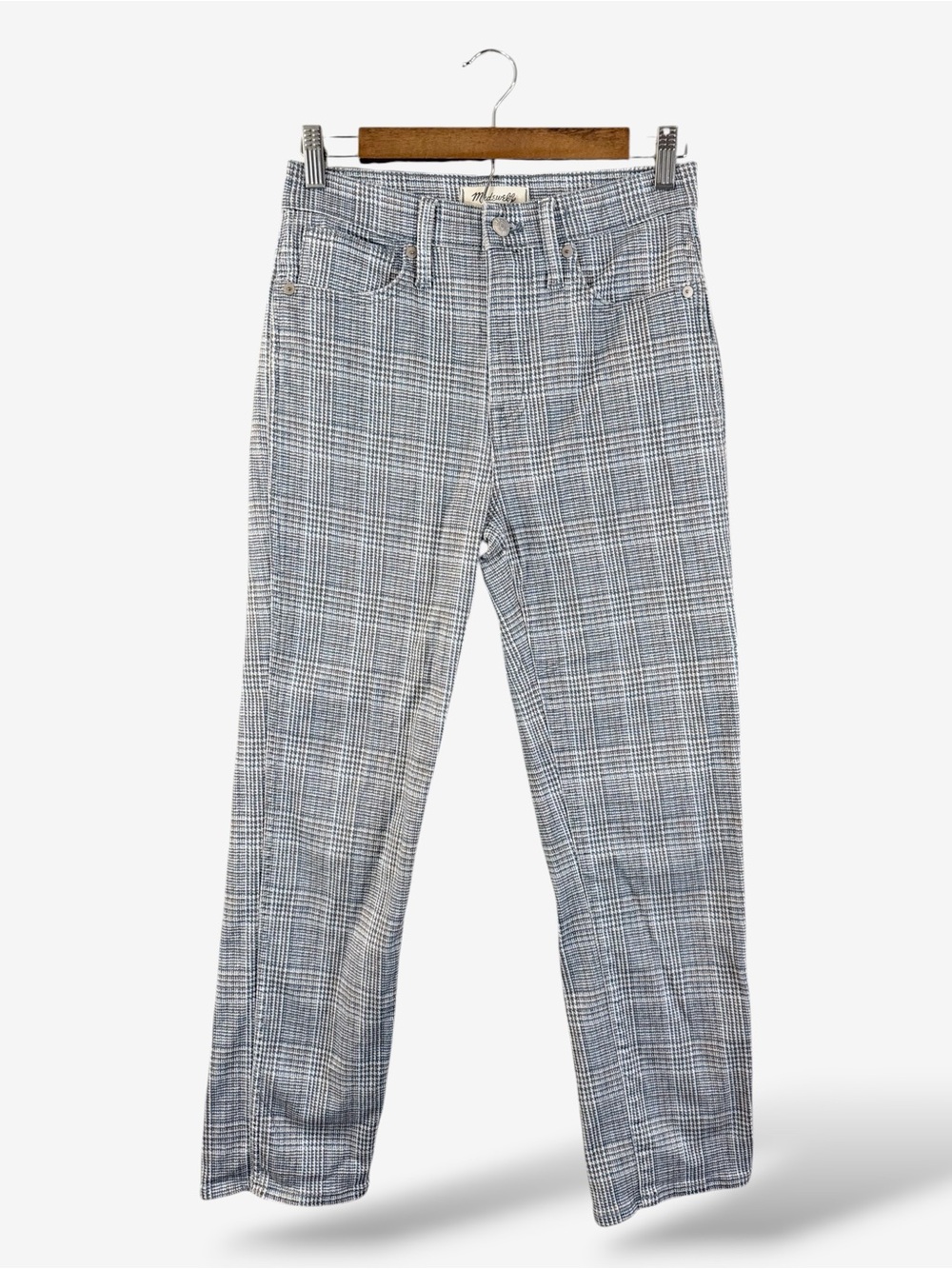 Madewell Stovepipe Jeans Size 26 Blue Gray Houndstooth Plaid AA901 Preppy Casual